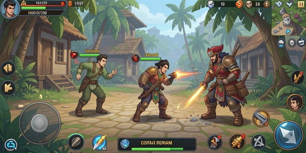 Tangkapan layar menunjukkan karakter utama dalam aksi.